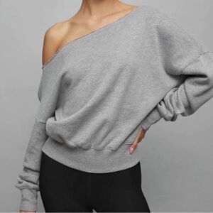 CARBON38 Off Shoulder Sweatshirt in French Terry Medium Gray